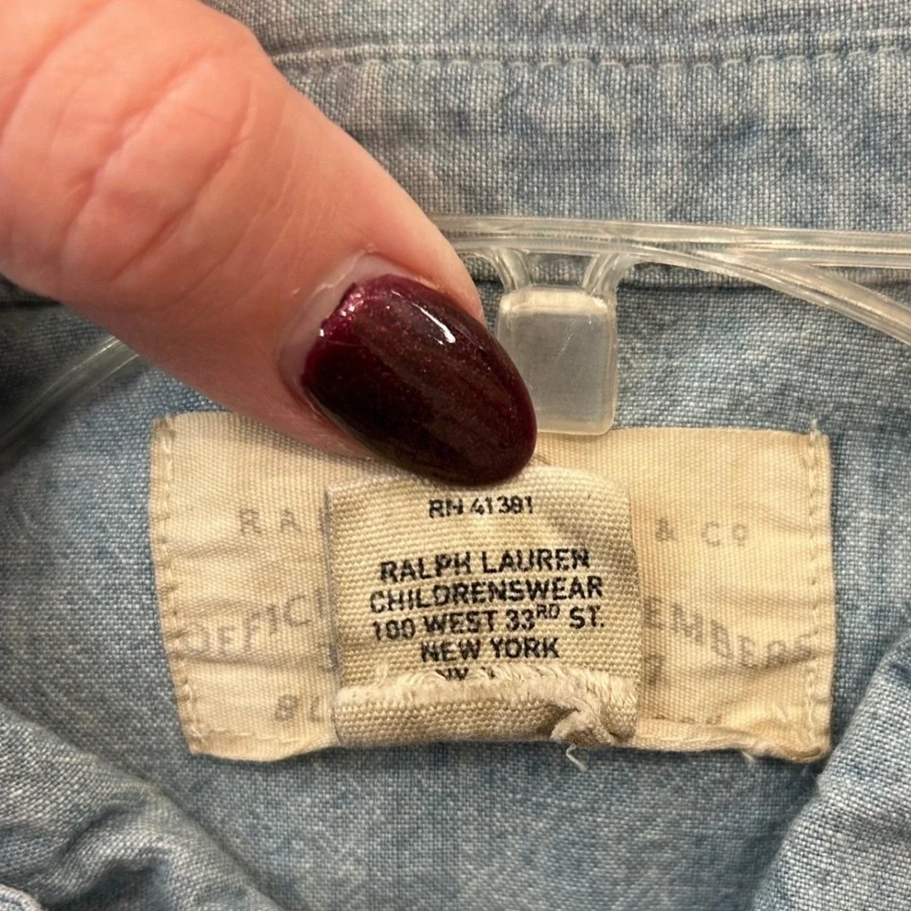 Ralph Lauren Children's Wear Chambray Ruffle Trim Denim Shirt Size 12‎ EUC